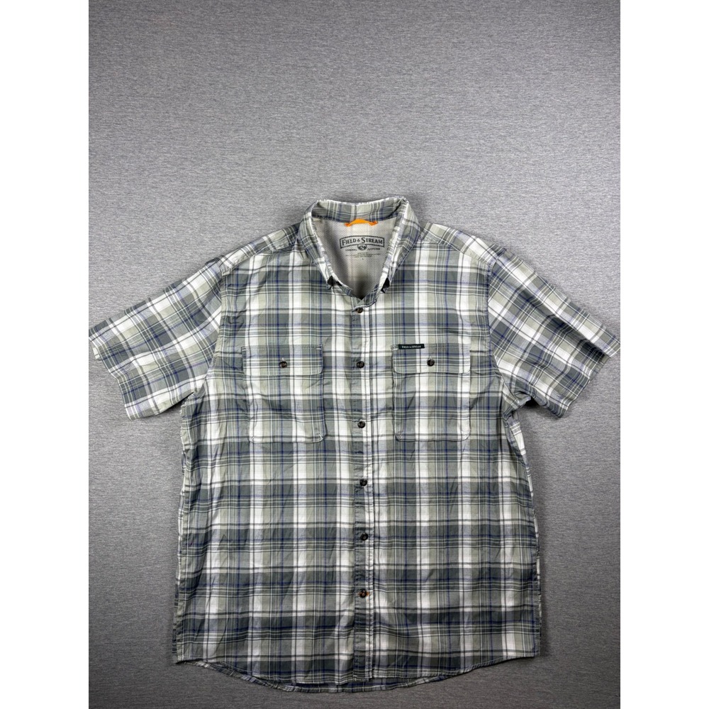 Field & Stream Shirt Mens L Gray Plaid Short Sleeve Button Down Ventilated